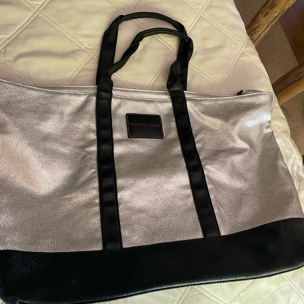 Victoria's Secret Silver and Black Duffel Bag
